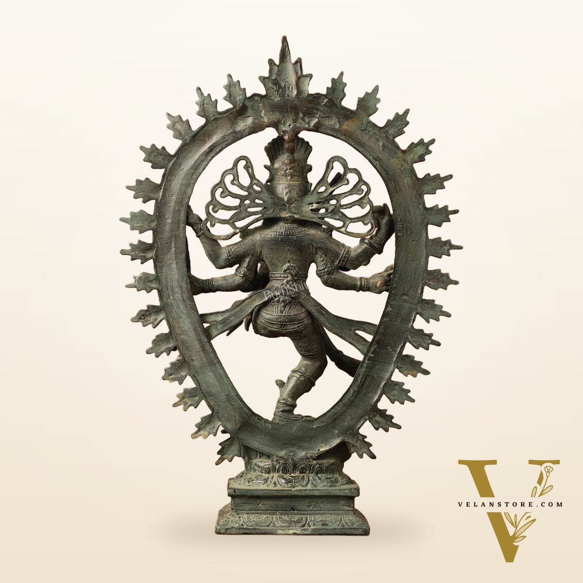 Indonesian Bronze Sculpture: Dancing Shiva with 6 Arms and Trishul Nataraja | Height: 13.5 inch