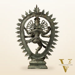 Indonesian Bronze Sculpture: Dancing Shiva with 6 Arms and Trishul Nataraja | Height: 13.5 inch