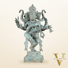 Indonesian Bronze Three-Headed Dancing Ganesha Statue with Eight Arms | 20"