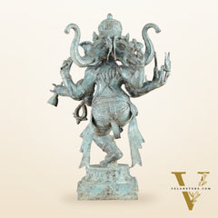 Indonesian Bronze Three-Headed Dancing Ganesha Statue with Eight Arms | 20"