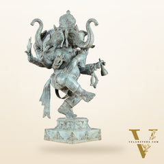 Indonesian Bronze Three-Headed Dancing Ganesha Statue with Eight Arms | 20"