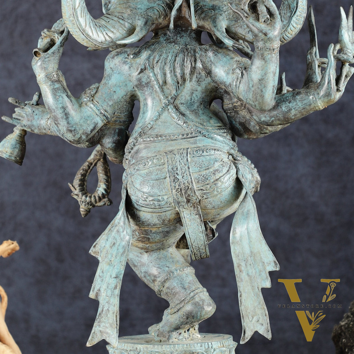 Indonesian Bronze Three-Headed Dancing Ganesha Statue with Eight Arms | 20"