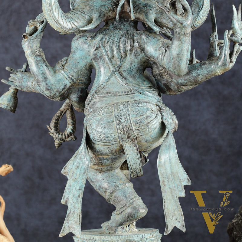 Indonesian Bronze Three-Headed Dancing Ganesha Statue with Eight Arms | 20"
