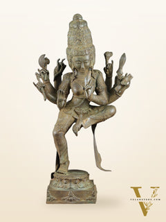 Indonesian Bronze Three-Headed Dancing Parvati Statue | Lost Wax Sculpture | 24" |