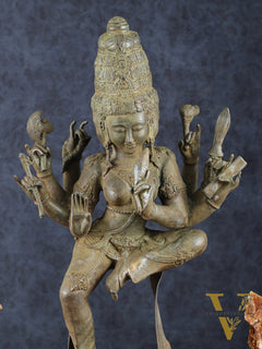 Indonesian Bronze Three-Headed Dancing Parvati Statue | Lost Wax Sculpture | 24" |