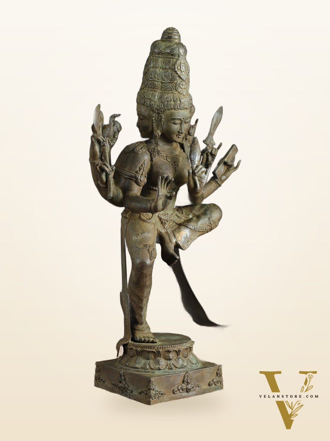 Indonesian Bronze Three-Headed Dancing Parvati Statue | Lost Wax Sculpture | 24" |