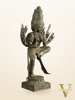 Indonesian Bronze Three-Headed Dancing Parvati Statue | Lost Wax Sculpture | 24" |