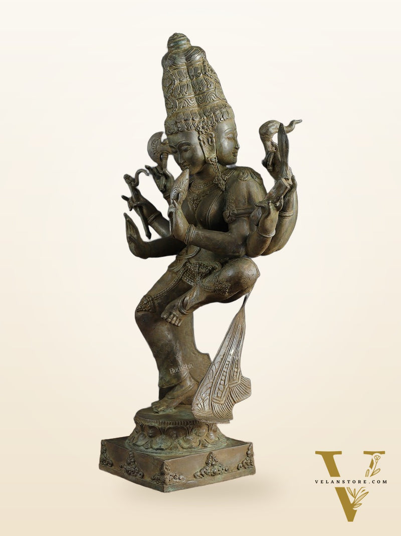 Indonesian Bronze Three-Headed Dancing Parvati Statue | Lost Wax Sculpture | 24" |