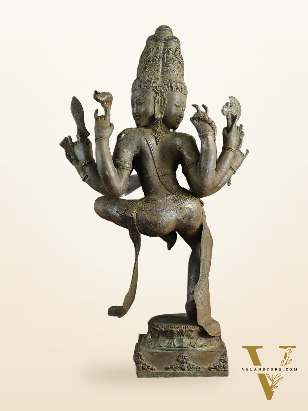 Indonesian Bronze Three-Headed Dancing Parvati Statue | Lost Wax Sculpture | 24" |