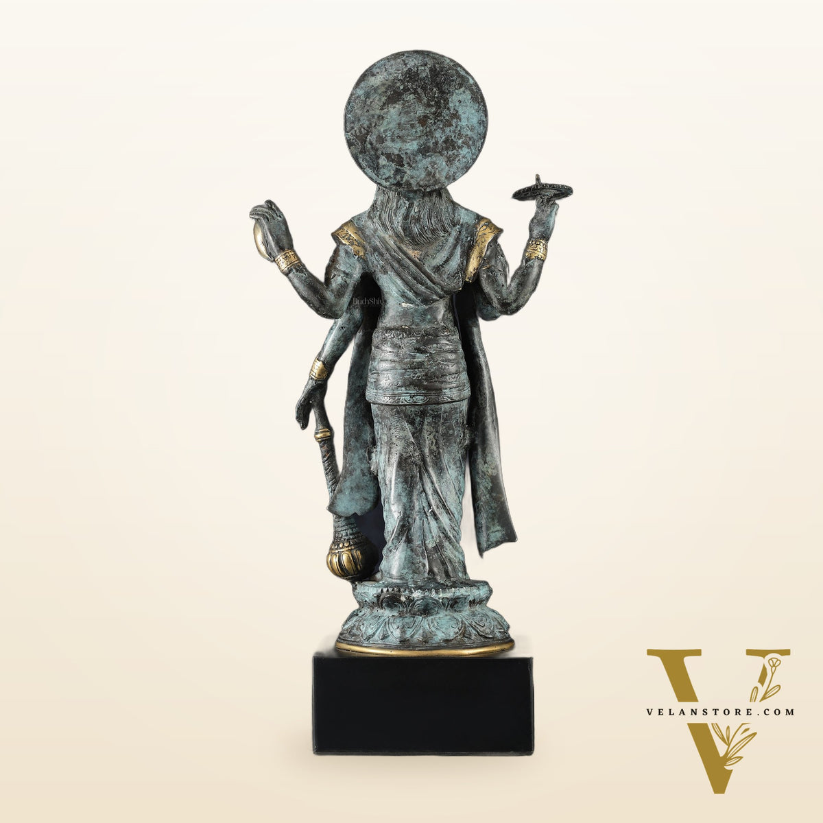 Indonesian Bronze Vintage Blue Standing Vishnu Statue | 18" Height