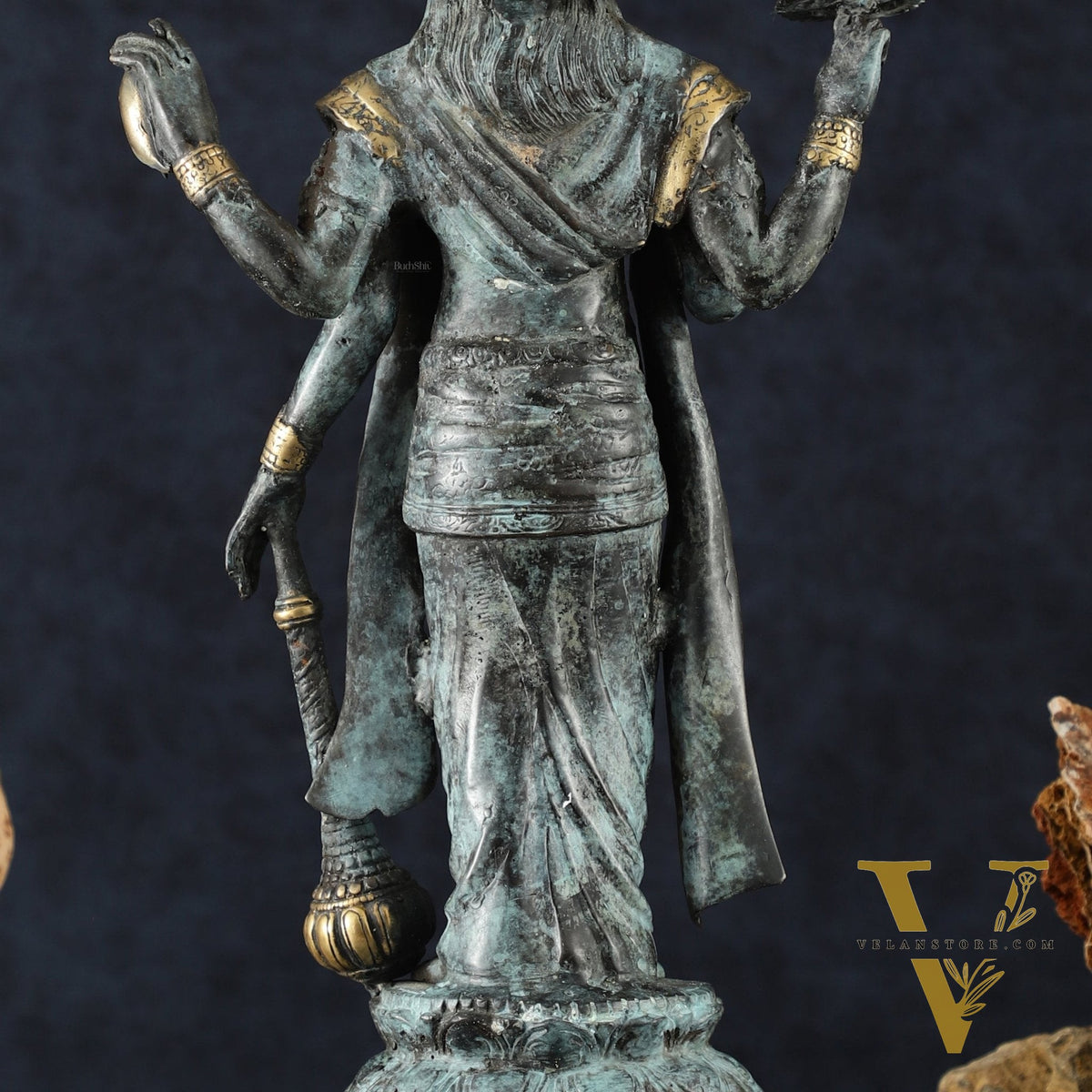Indonesian Bronze Vintage Blue Standing Vishnu Statue | 18" Height