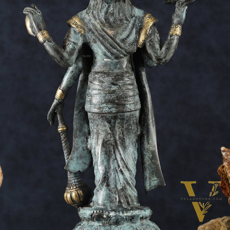 Indonesian Bronze Vintage Blue Standing Vishnu Statue | 18" Height