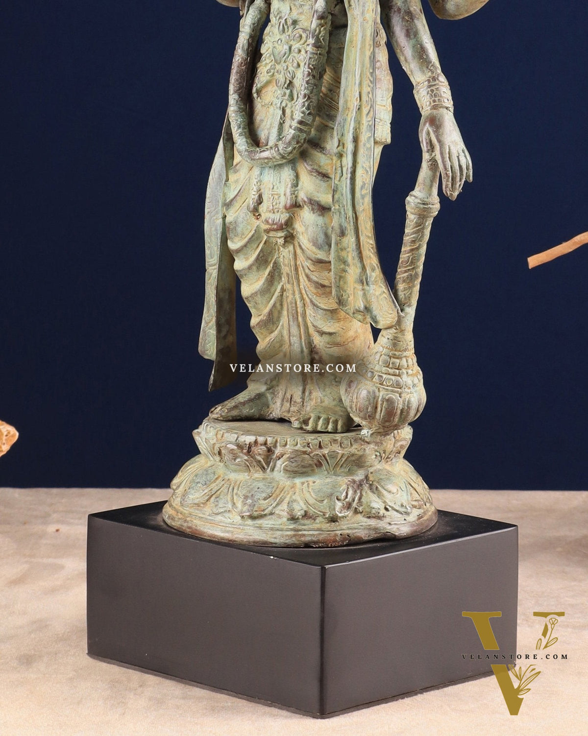 Indonesian Bronze Vintage Green Standing Vishnu Statue | 18" Height