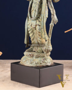 Indonesian Bronze Vintage Green Standing Vishnu Statue | 18" Height