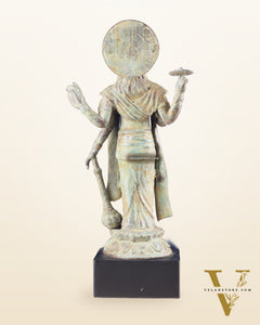 Indonesian Bronze Vintage Green Standing Vishnu Statue | 18" Height