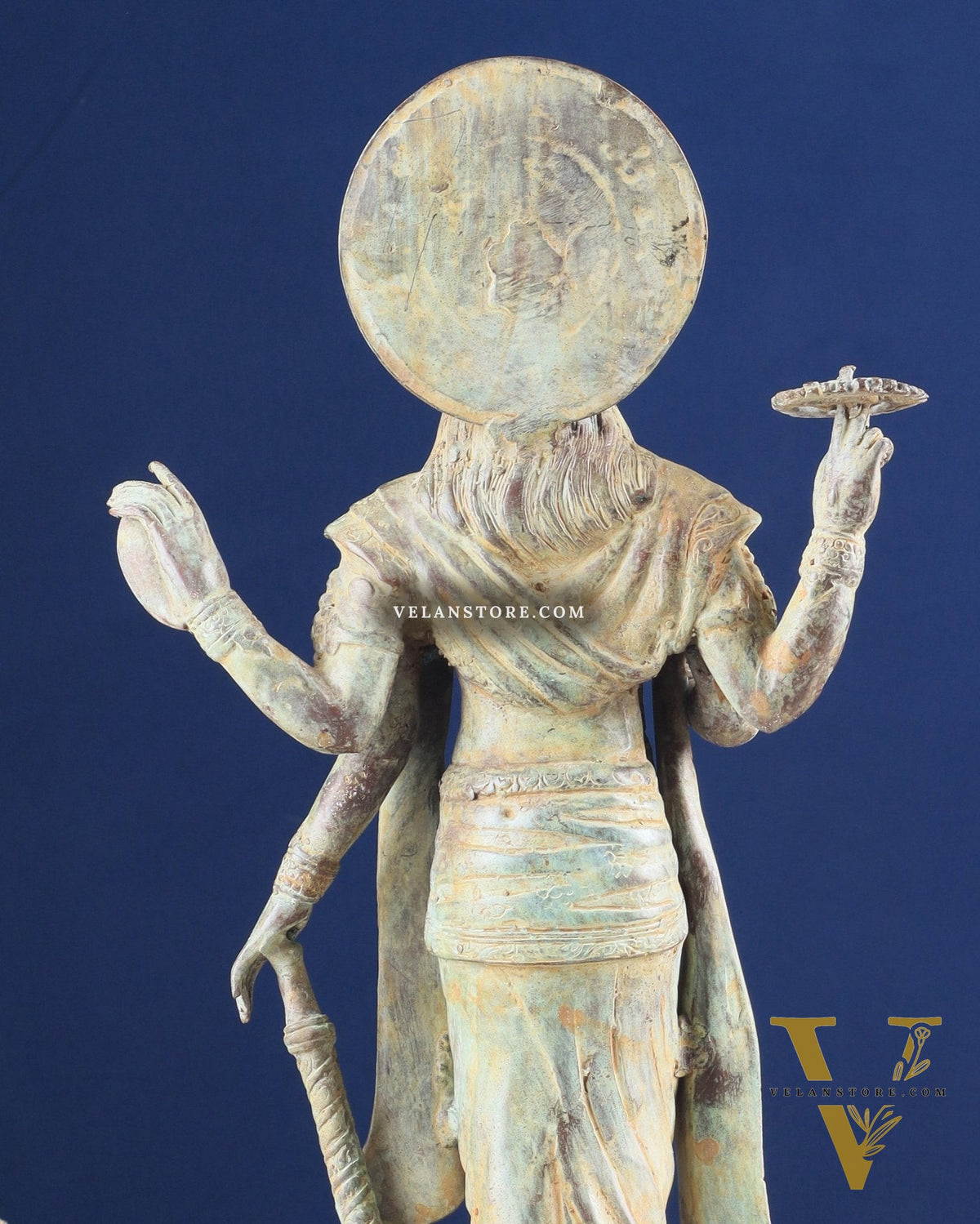 Indonesian Bronze Vintage Green Standing Vishnu Statue | 18" Height