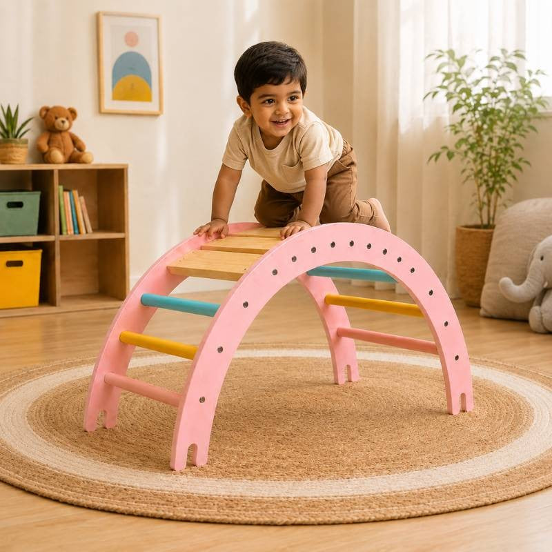 Montessori Climbing Arch for Kids — Wooden Crawling, Balance & Tunnel Play Arch