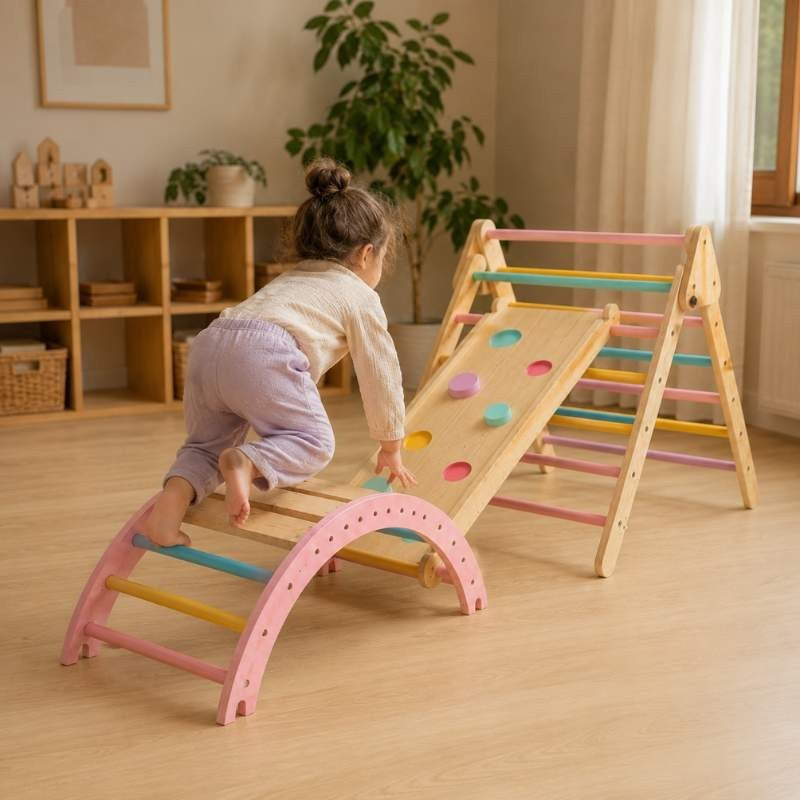 Montessori Pikler Climbing Playset for Kids – Climbing Arch, Pikler Triangle & Slider