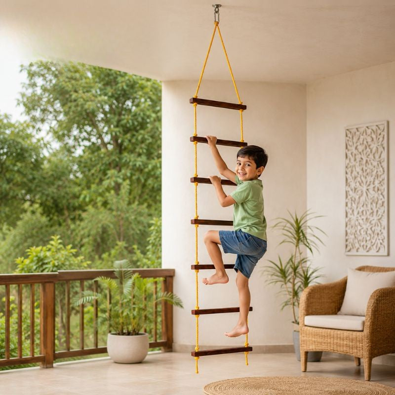 Woodensure Kids 3-in-1 Indoor & Outdoor Wooden Adventure Play Set with Rope Ladder, Disc Swing & Trapeze Rings