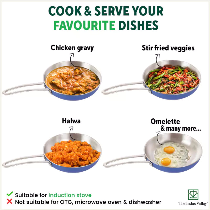 Tri-Steel Premium Stainless Steel Fry Pan, Tri-ply (3 Layer) Induction Bottom, 1.5L, Blue