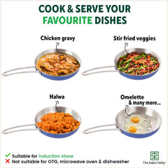 Tri-Steel Premium Stainless Steel Fry Pan, Tri-ply (3 Layer) Induction Bottom, 1.5L, Blue