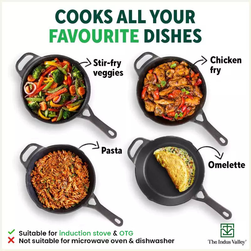 CASTrong Cast Iron Fry Pan/Skillet, Pre-seasoned, Nonstick, 100% Pure, Toxin-free, Induction, Free ₹110 Spatula, 25.4cm, 1.7L, 2.3kg