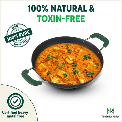 100% Pure Sheet Iron Kadai with Silicon Handle, Seasoned, Toxin-free