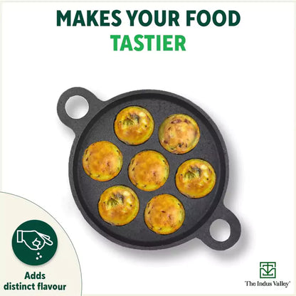 Super Smooth 7 Pit/Cup Cast Iron Paniyaram/Appe Pan+ Free Spatula, Pre-seasoned, Natural Nonstick, 100% Pure, Toxin-free, 18.9cm, 2.26 kg