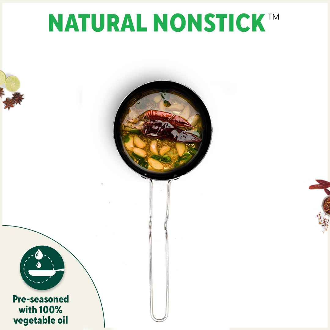 100% Pure Sheet Iron Tadka Pan with Stainless Steel Handle, Pre-seasoned, Toxin-free, Induction