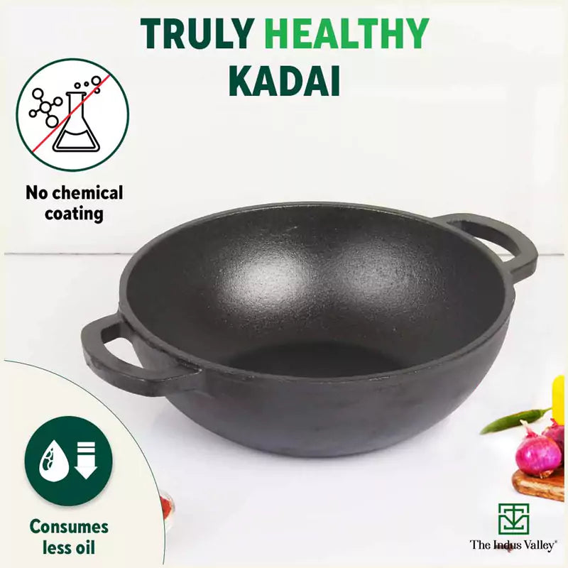 CASTrong Cast Iron Kadai ,Pre-seasoned, Nonstick, 100% Pure, Toxin-free, Induction, Free ₹110 Spatula, 25.4 cm, 2.3L, 2.5kg