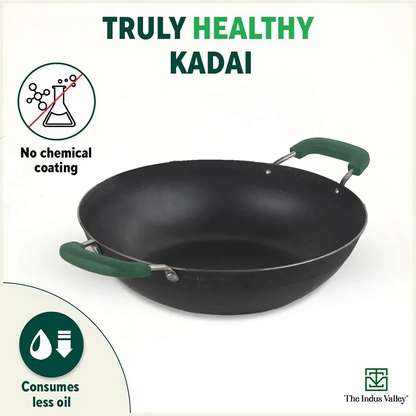 100% Pure Sheet Iron Kadai with Silicon Handle, Seasoned, Toxin-free