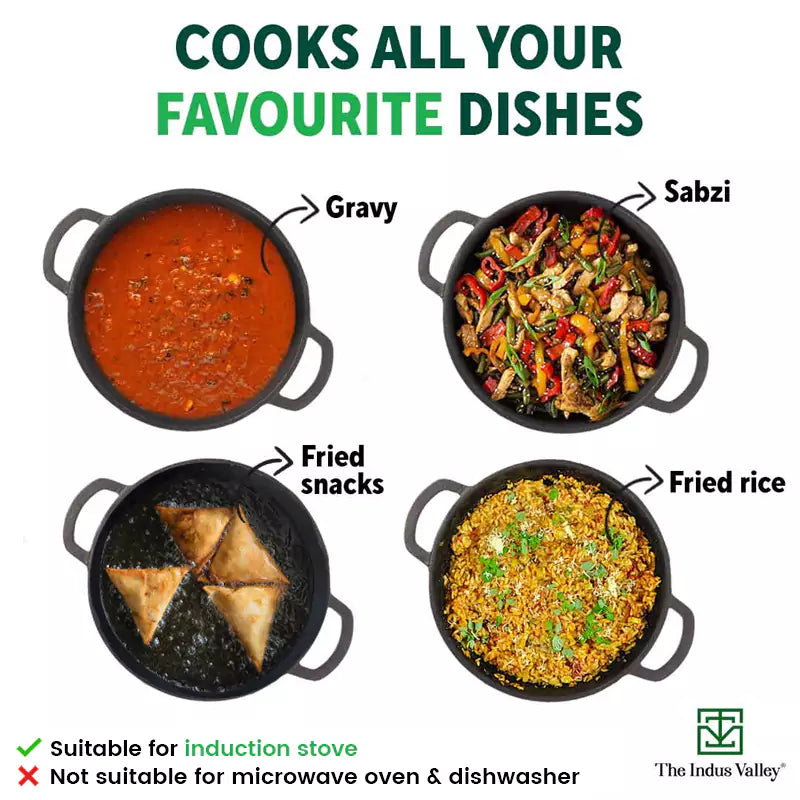 CASTrong Cast Iron Kadai ,Pre-seasoned, Nonstick, 100% Pure, Toxin-free, Induction, Free ₹110 Spatula, 25.4 cm, 2.3L, 2.5kg