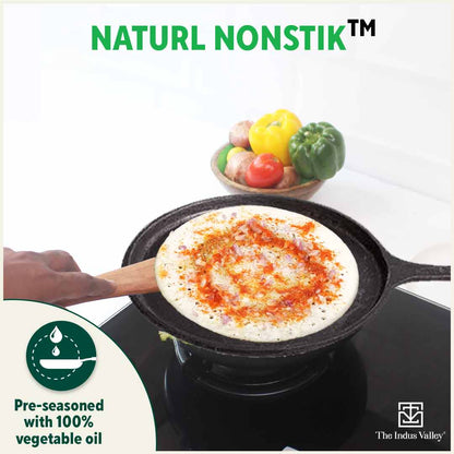 CASTrong Cast Iron Tawa with Handle, Pre-seasoned, 100% Pure, Toxin-free, Induction, 25.7cm, 2kg