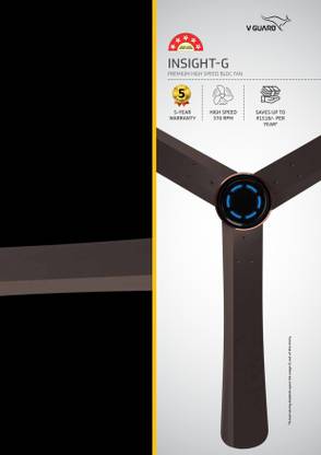 V-Guard INSIGHT-G with 5 Year Warranty BLDC Motor with Remote 1200 mm Ceiling Fan (5 Star | Elegance Brown Matte | Pack of 1)