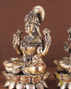Intricate Brass Ganesha Lakshmi on Lotus – 8.5" x 5.5" x 4.5"