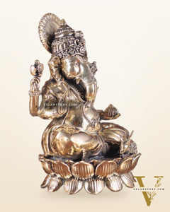 Intricate Brass Ganesha Lakshmi on Lotus – 8.5" x 5.5" x 4.5"