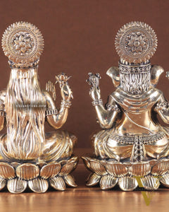 Intricate Brass Ganesha Lakshmi on Lotus – 8.5" x 5.5" x 4.5"