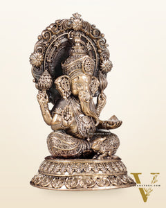 Intricate Brass Superfine Ganesha on Throne Idol 5.25"