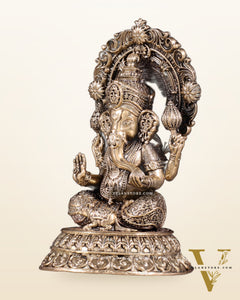 Intricate Brass Superfine Ganesha on Throne Idol 5.25"