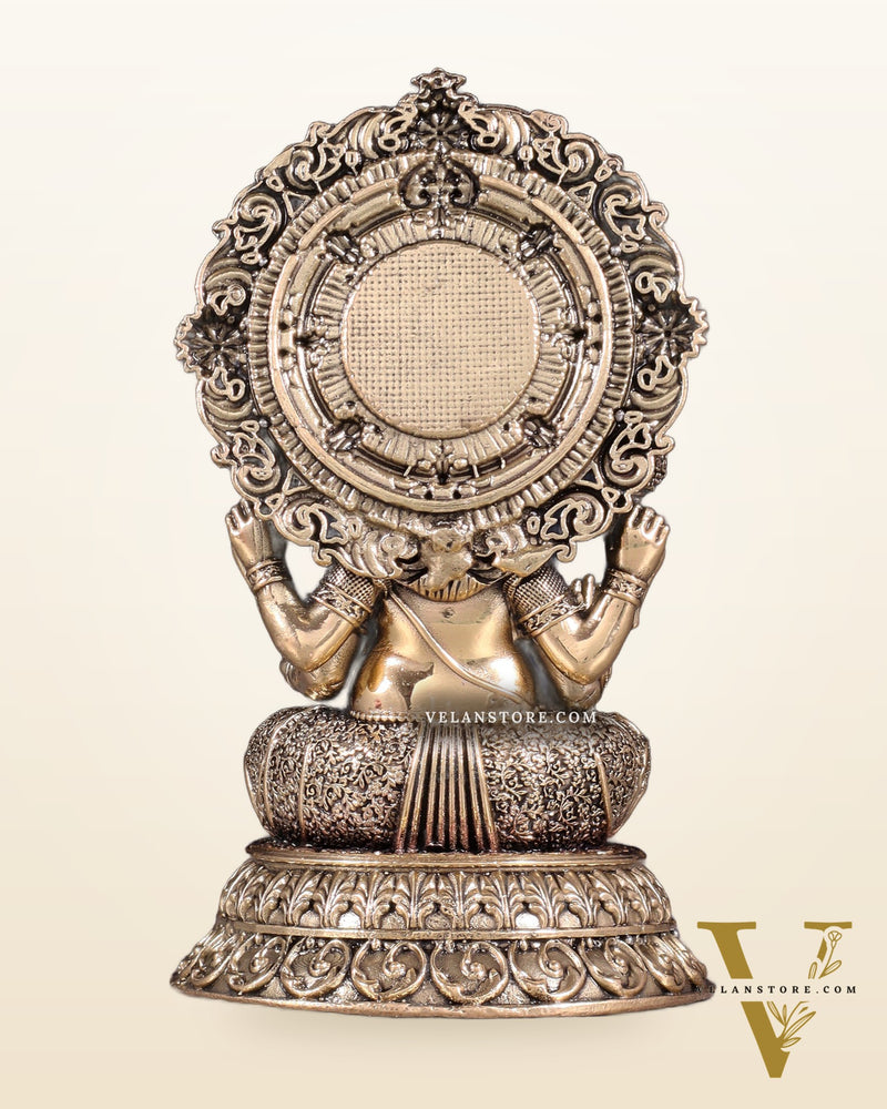 Intricate Brass Superfine Ganesha on Throne Idol 5.25"