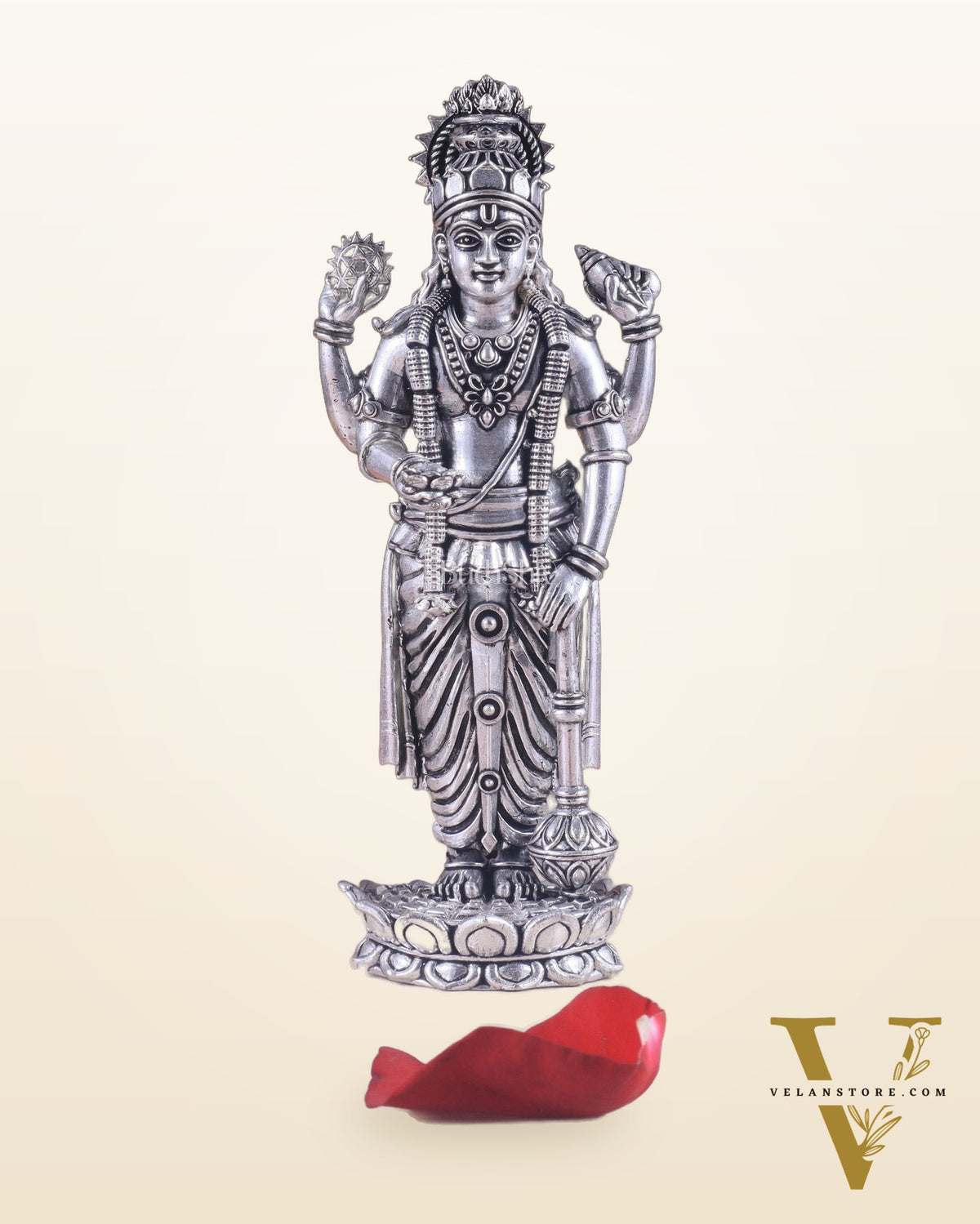 Intricate Brass superfine Vishnu idol 7 inch Silver plated