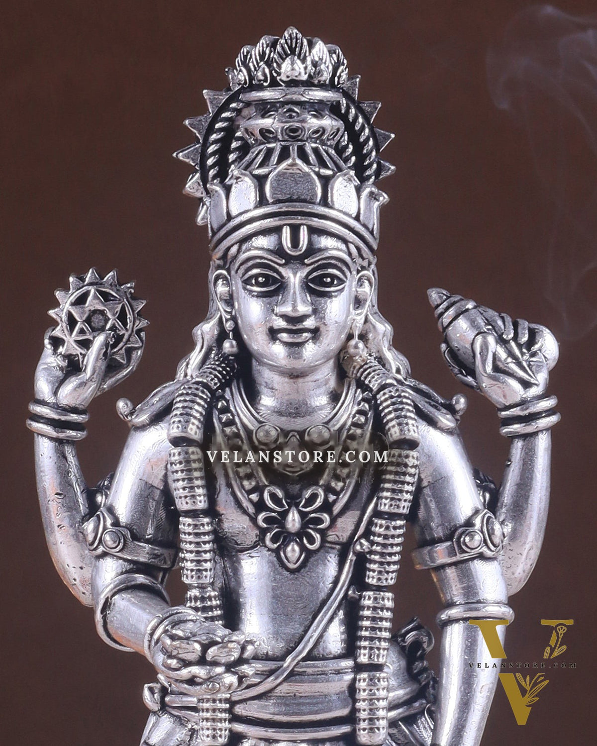 Intricate Brass superfine Vishnu idol 7 inch Silver plated