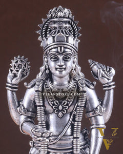 Intricate Brass superfine Vishnu idol 7 inch Silver plated