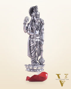 Intricate Brass superfine Vishnu idol 7 inch Silver plated
