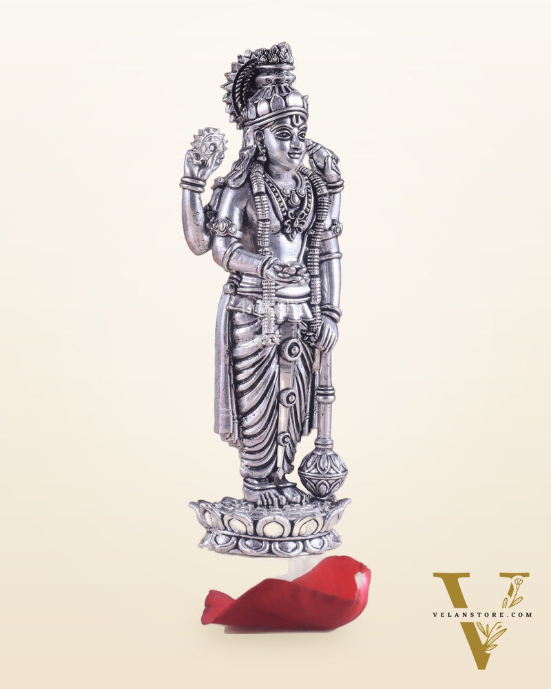 Intricate Brass superfine Vishnu idol 7 inch Silver plated