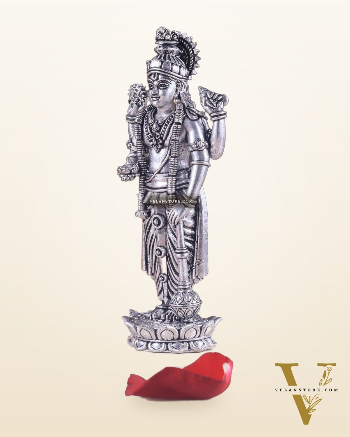 Intricate Brass superfine Vishnu idol 7 inch Silver plated
