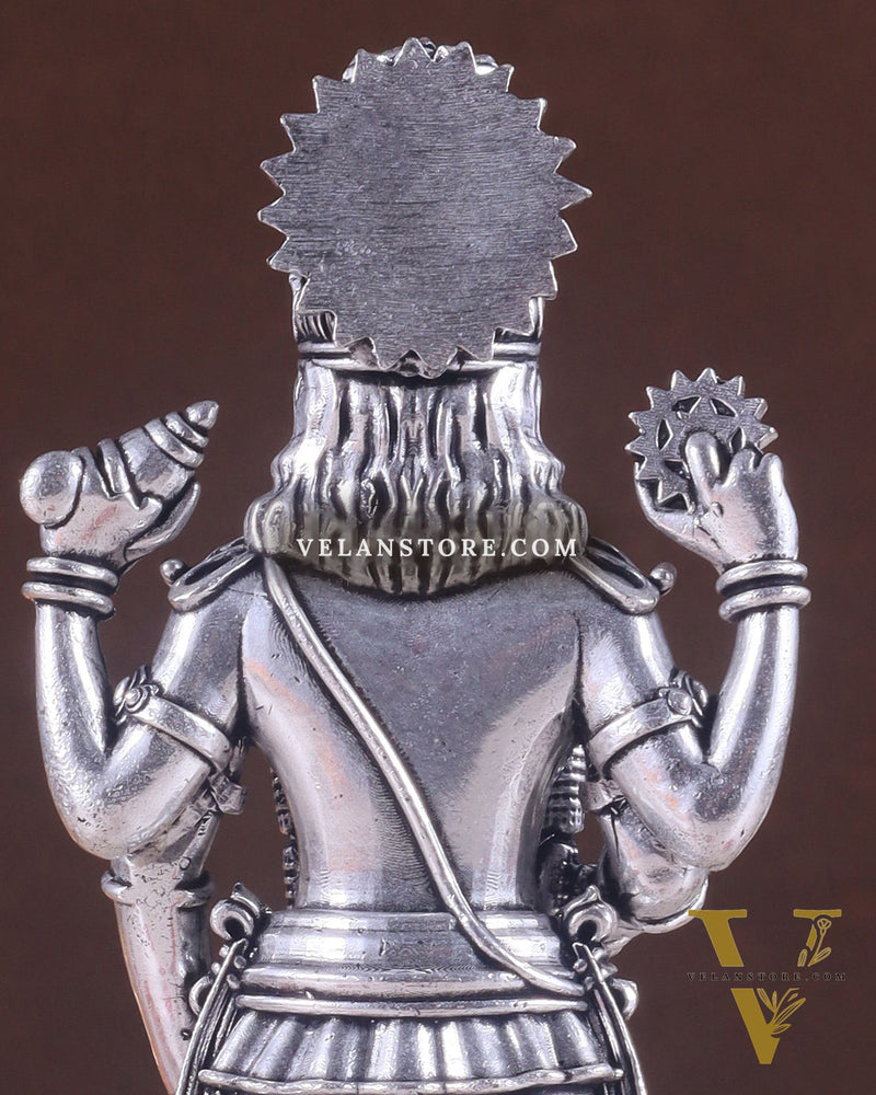 Intricate Brass superfine Vishnu idol 7 inch Silver plated