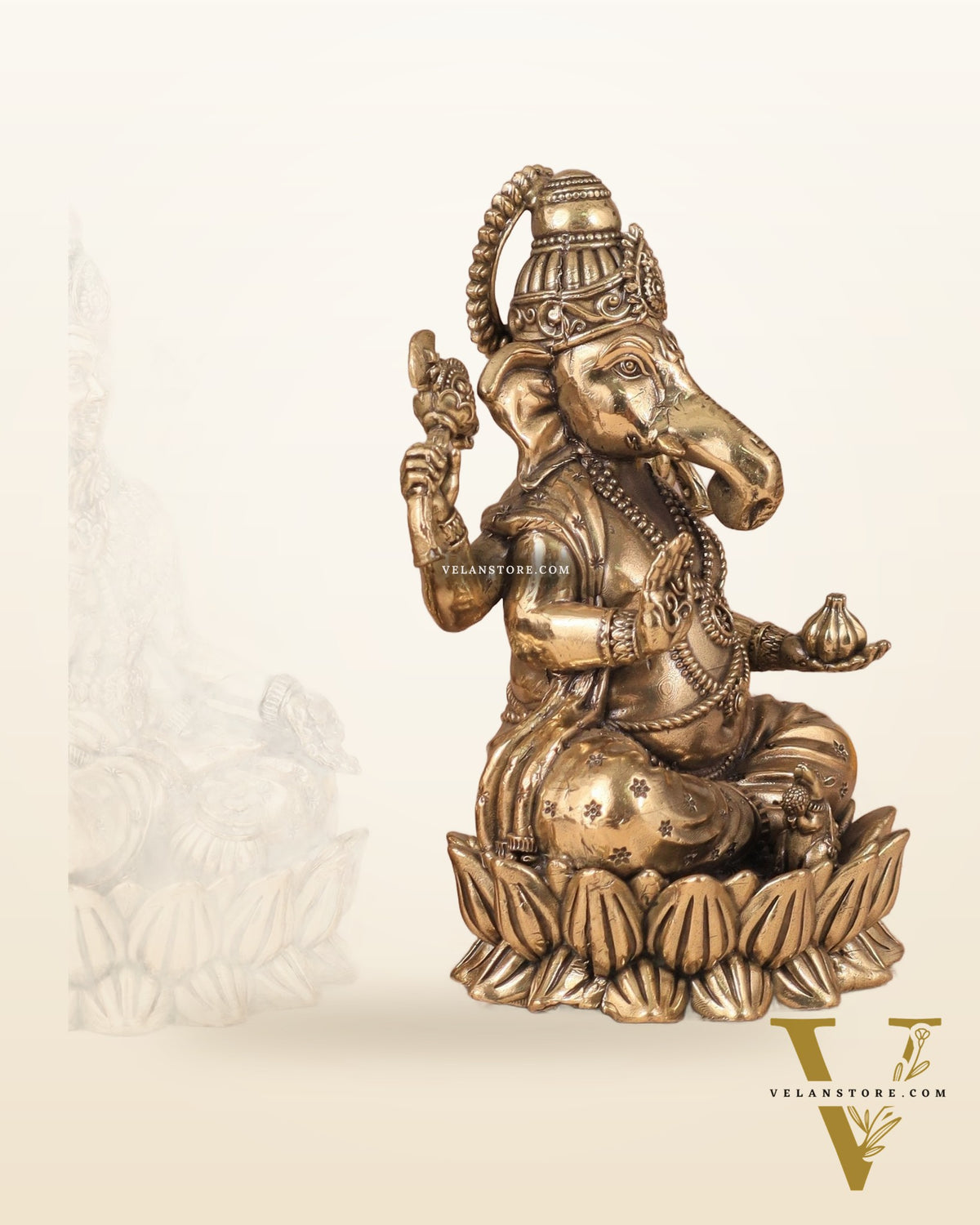 Intricate Ganesha and Lakshmi Superfine Brass Idols with Clear Detailing 6"
