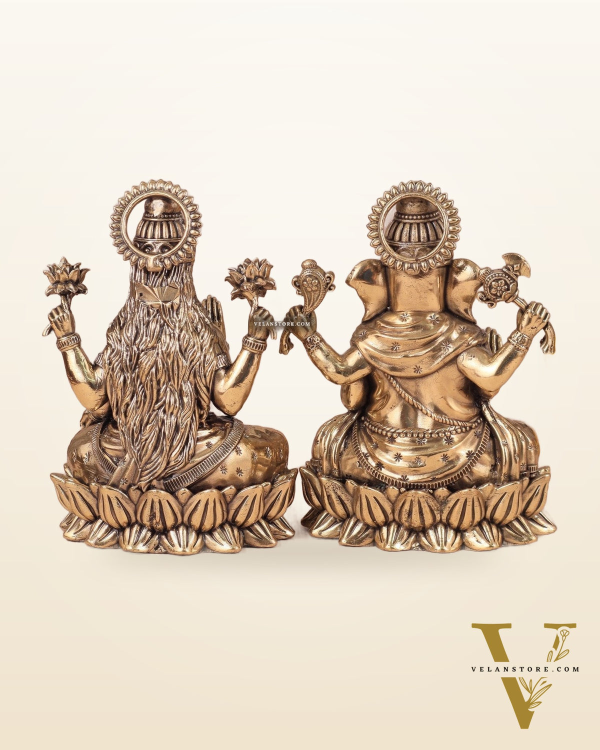 Intricate Ganesha and Lakshmi Superfine Brass Idols with Clear Detailing 6"