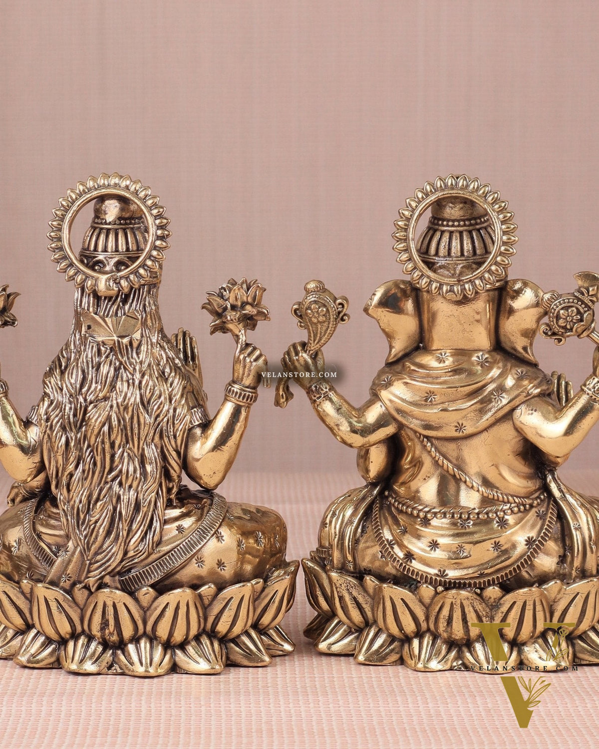 Intricate Ganesha and Lakshmi Superfine Brass Idols with Clear Detailing 6"